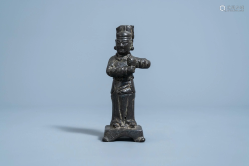 A Chinese bronze figure of a guardian, Ming