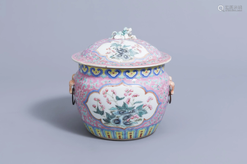 A Chinese famille rose and rose ground bowl and cover