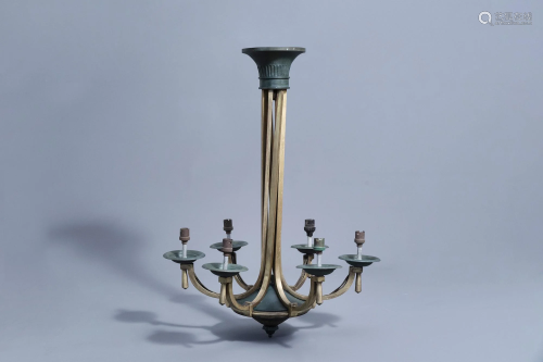 A French Petitot Art Deco gilt and patinated six-light