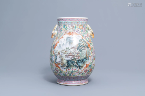 A Chinese famille rose 'millefleurs hu' vase with an