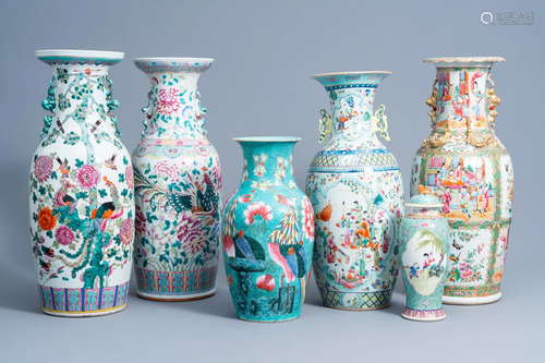 Six various Chinese famille rose vases, 19th/20th C.