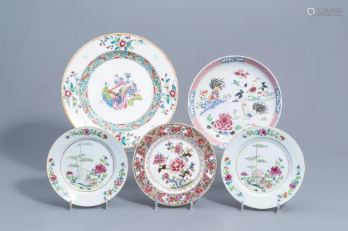 743Five various Chinese famille rose plates and