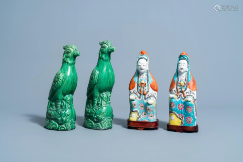 A pair of Chinese famille rose figures of Guanyin and a