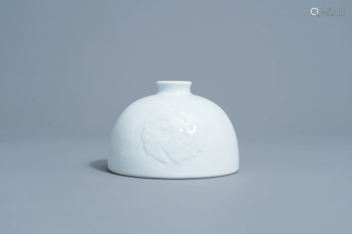 A Chinese white glazed beehive water pot, taibo zun,