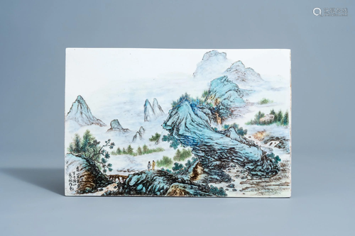 A Chinese qianjiang cai plaque with an animated