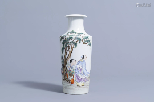 A Chinese famille rose vase with figures in a