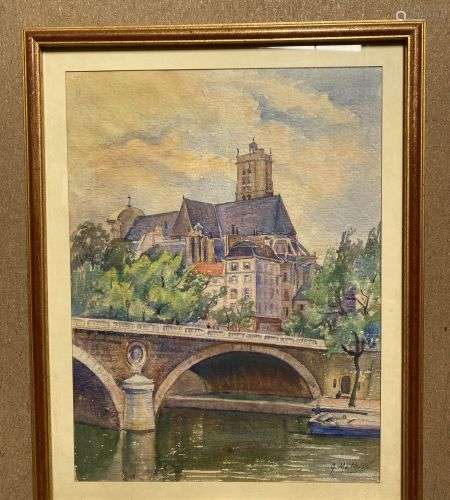 G METHION Vue de notre Dame Aquarelle sur papier 36 x 27 cm ...