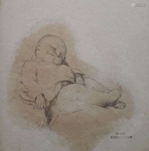 Fritz ZUBER-BUHLER (1822 - 1896) Nouveau né Dessin au crayon...