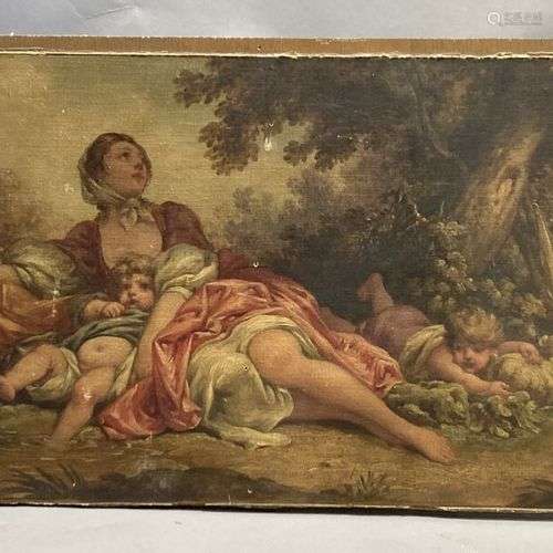 Dans le goût de Boucher, Femmes et enfants au repos. Toile c...