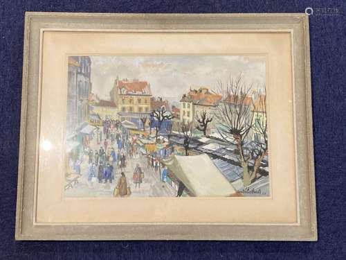 André Testard, Jour de marché. Gouache sur papier. A vue 36 ...