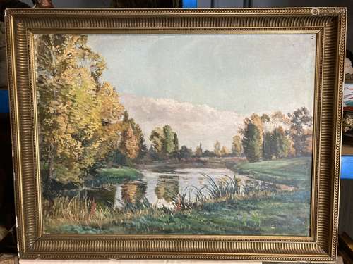 Edouard Auguste RAGU. Bords de Loire en automne. Huile sur t...