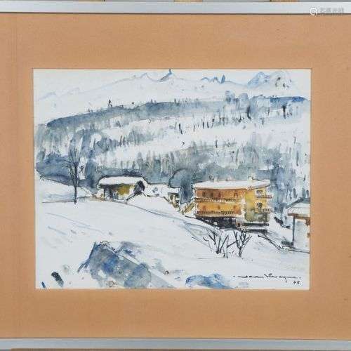 Jean Lavagna, Paysage de neige. Technique mixte sur papier. ...