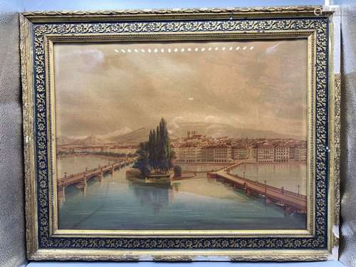 Ville Suisse. Chromolithographie. A vue 38 x 50cm.