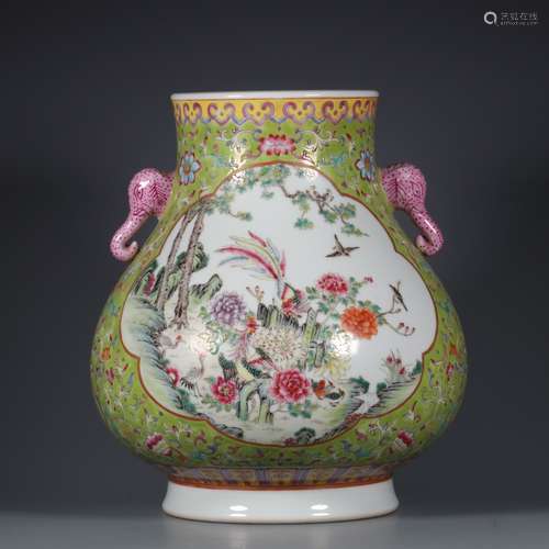 chinese green-ground famille rose porcelain pot