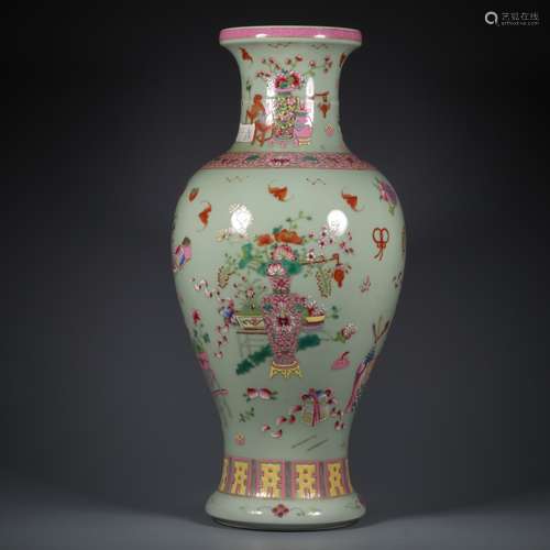 chinese celadon glazed famille rose porcelain vase