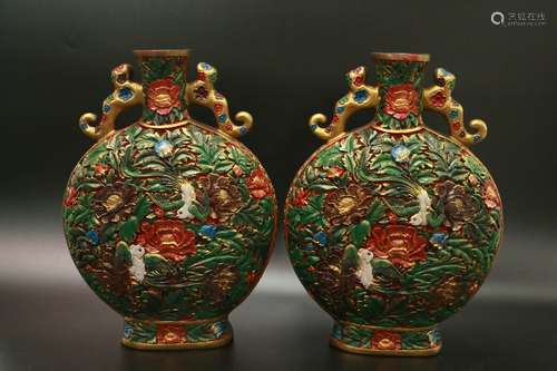 pair of chinese lacquered moonflasks