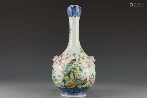 chinese famille rose porcelain garlic-head vase