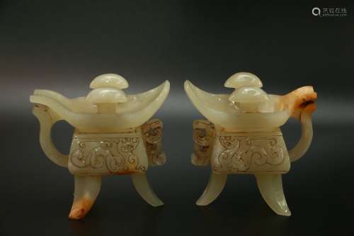 pair of chinese hetian jade wine cups