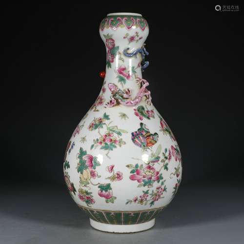 chinese famille rose porcelain garlic-head vase