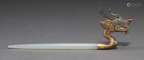 chinese gilt dragon-head jade hairpin