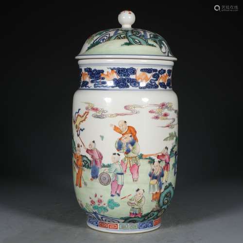 chinese blue and white famille rose porcelain jar