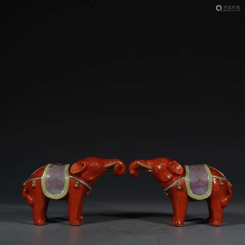 chinese red glazed elephant ornament