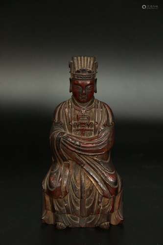 chinese wood carving emperor figurine