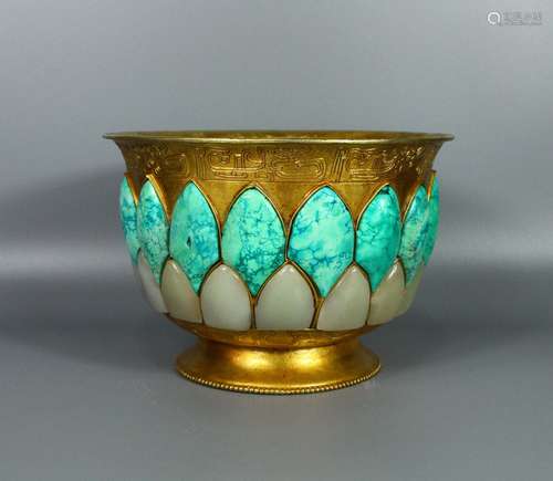 chinese gilt basin inlaid jade