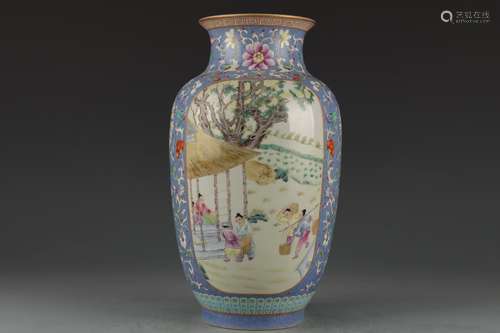 chinese blue-ground porcelain vase with framed design