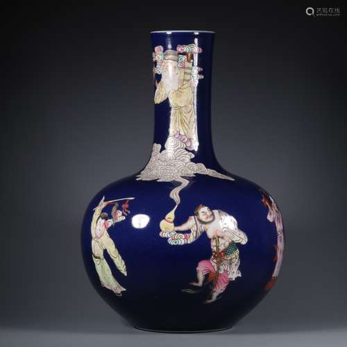 chinese blue glazed famille rose porcelain vase