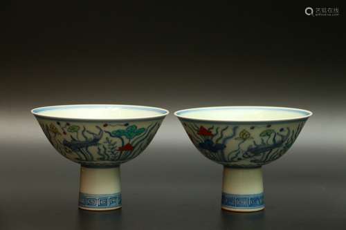 pair of chinese chenghua doucai porcelain goblets