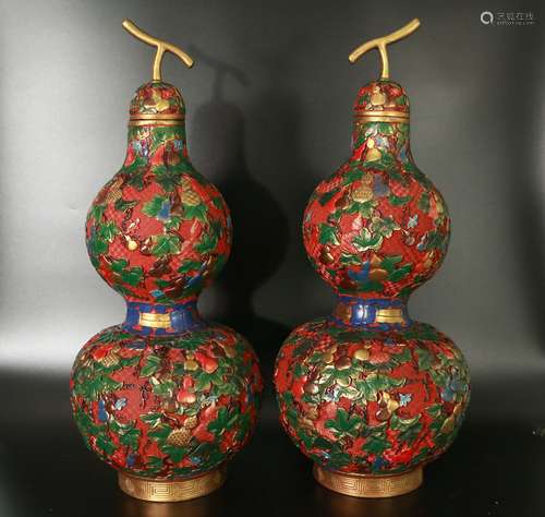 pair of chinese lacquered double gourd vases