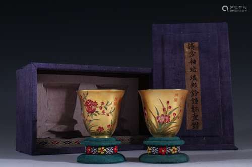 pair of chinese gold-enamelled cups