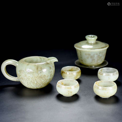 chinese hetian jade tea set