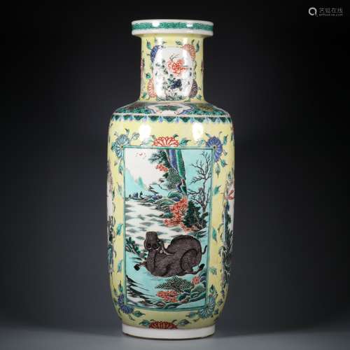 chinese wucai porcelain rouleau vase