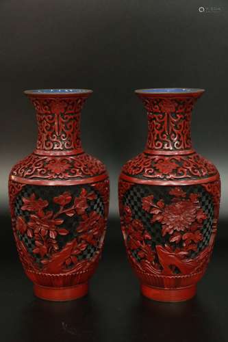 pair of Chinese tixi lacquer bronze vases