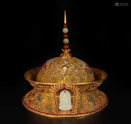 chinese gilt dragon crown emperor hat