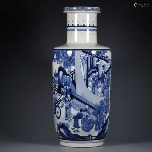 chinese blue and white porcelain rouleau vase