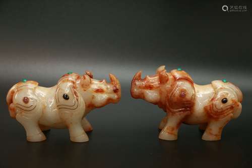 pair of chinese hetian jade rhinos