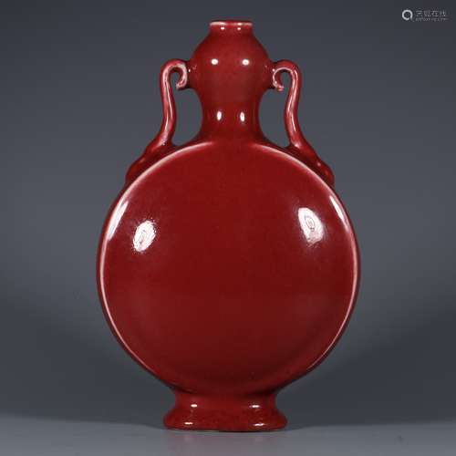 chinese red glazed porcelain flat vase