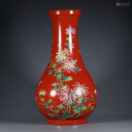 chinese red glazed famille rose porcelain vase