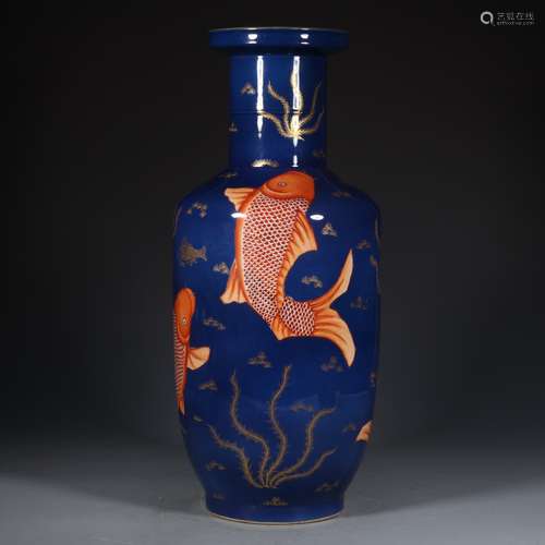 chinese blue glazed porcelain rouleauvase