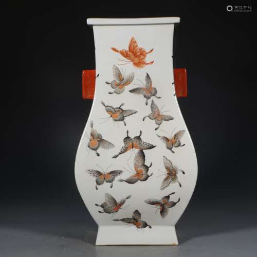 chinese red glazed porcelain square vase