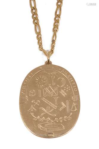 A contemporary 9ct gold Masonic pendant on chain