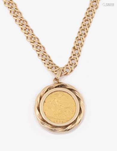 A half sovereign pendant on 9ct chain