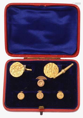 A pair of Arabic coin cufflinks and Victorian 9ct suds