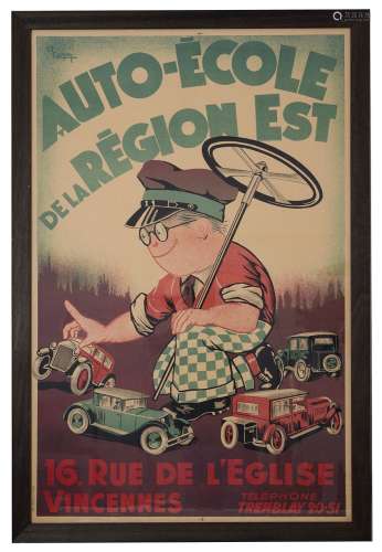 A vintage French advertising poster for a driving school,