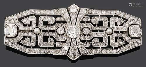 An Art Deco diamond and pearl brooch