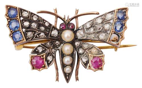 An attractive Victorian diamond and gem set butterfly brooch