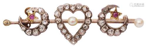 A delicate Victorian diamond heart set 'love' brooch